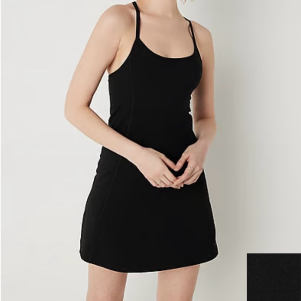 New PINK Victorias Secret Black DRESS L Active Cotton Racerback Built-in Shorts